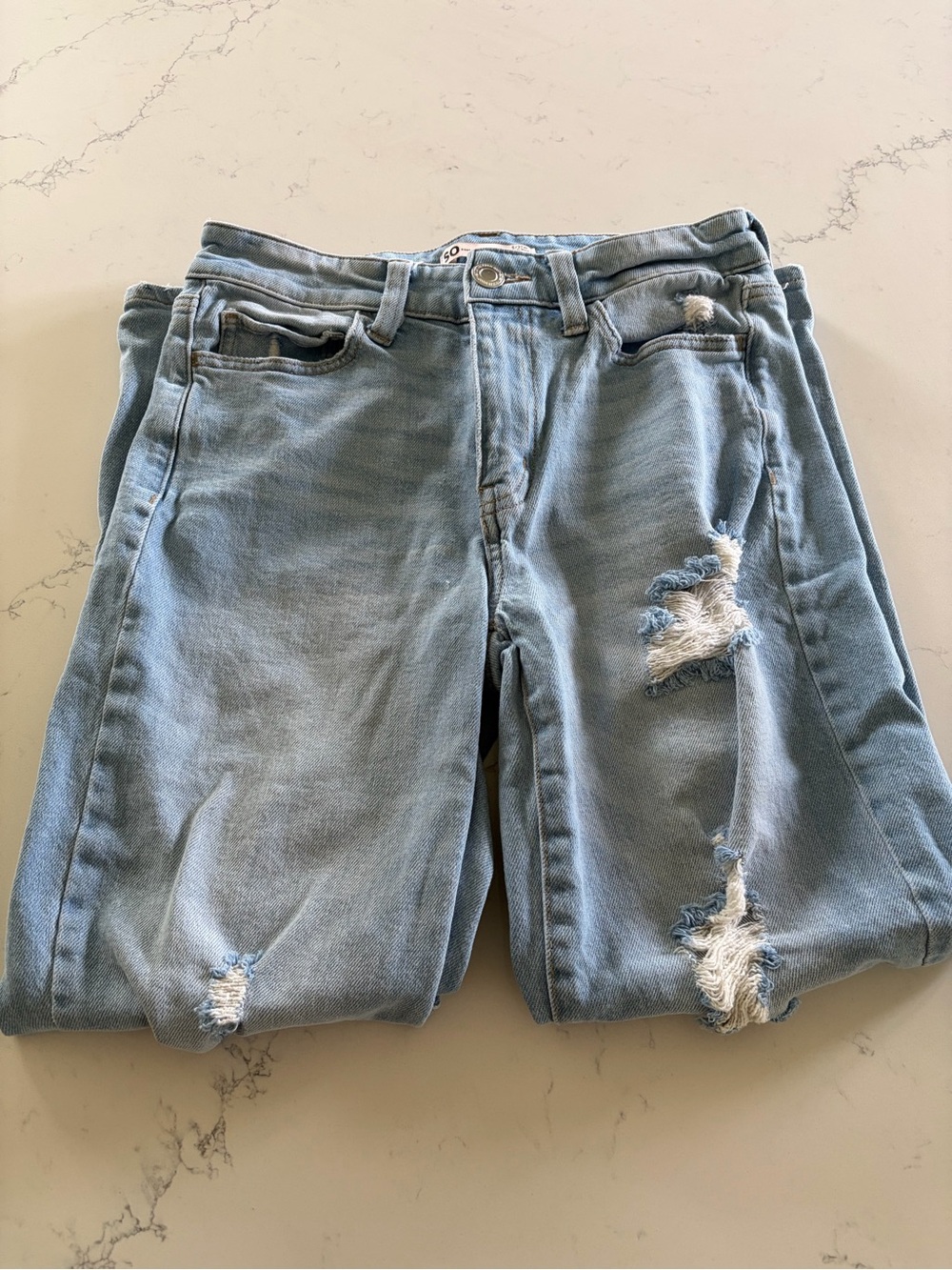 SO Light Blue High Rise Distressed Slim Straight Leg Jeans - Women’s Size 5/27W